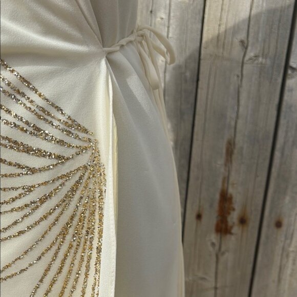 Vintage Joseph RIBKOFF cream starburst wrap dress Sz M - Picture 4 of 9